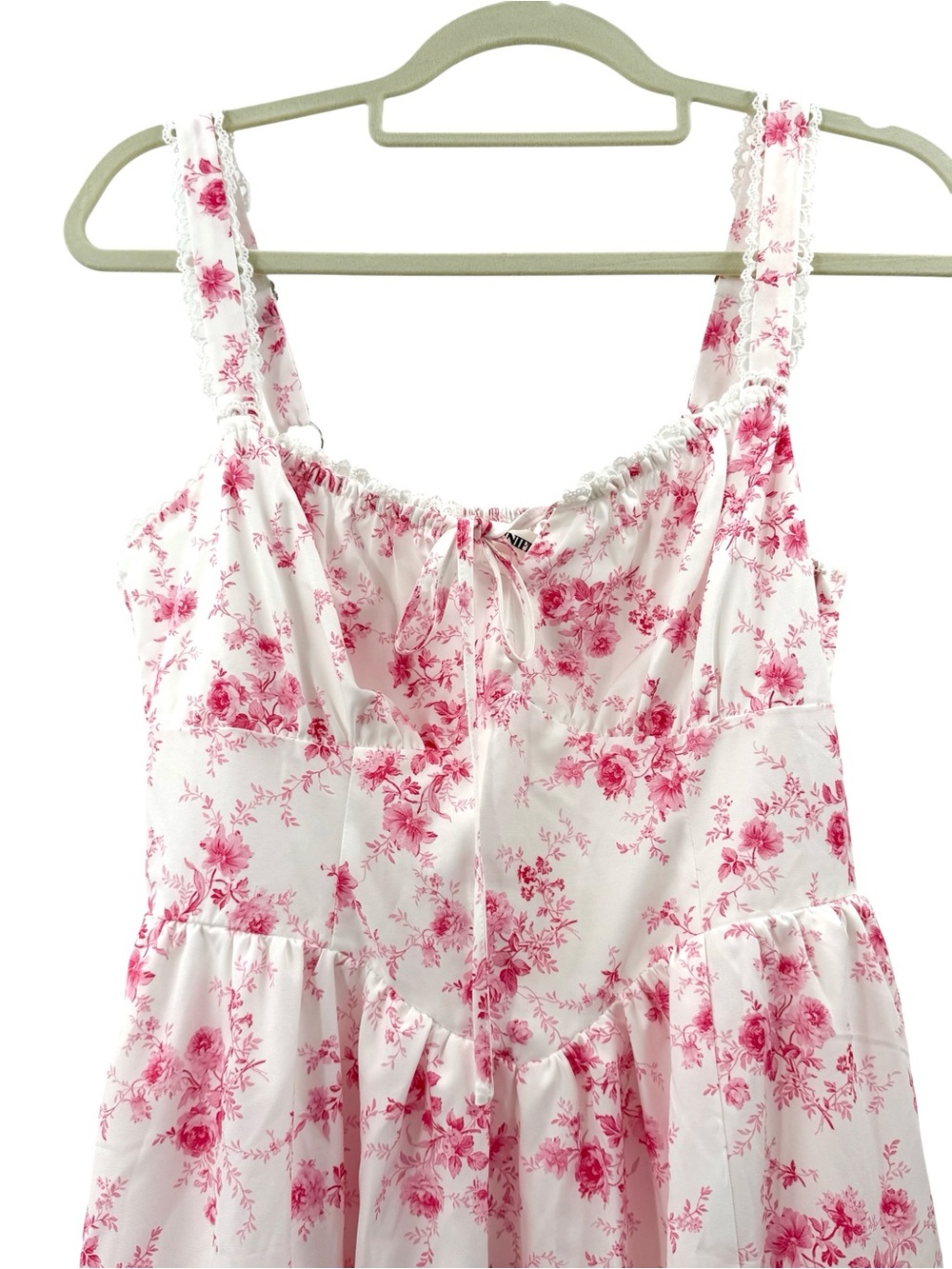 Floral Pink Midi Sundress with Tie Front - - Picture 6 of 16